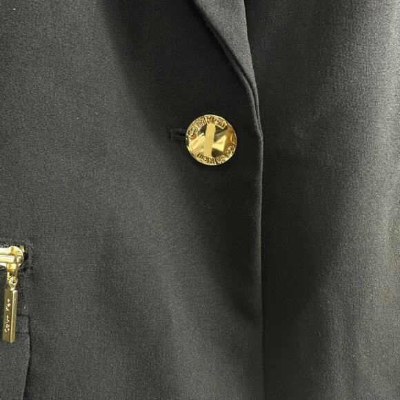 Calvin Klein Black Suit Jacket Gold Zip Faux Pockets and Skirt 2 Piece Size 12 - Picture 4 of 16